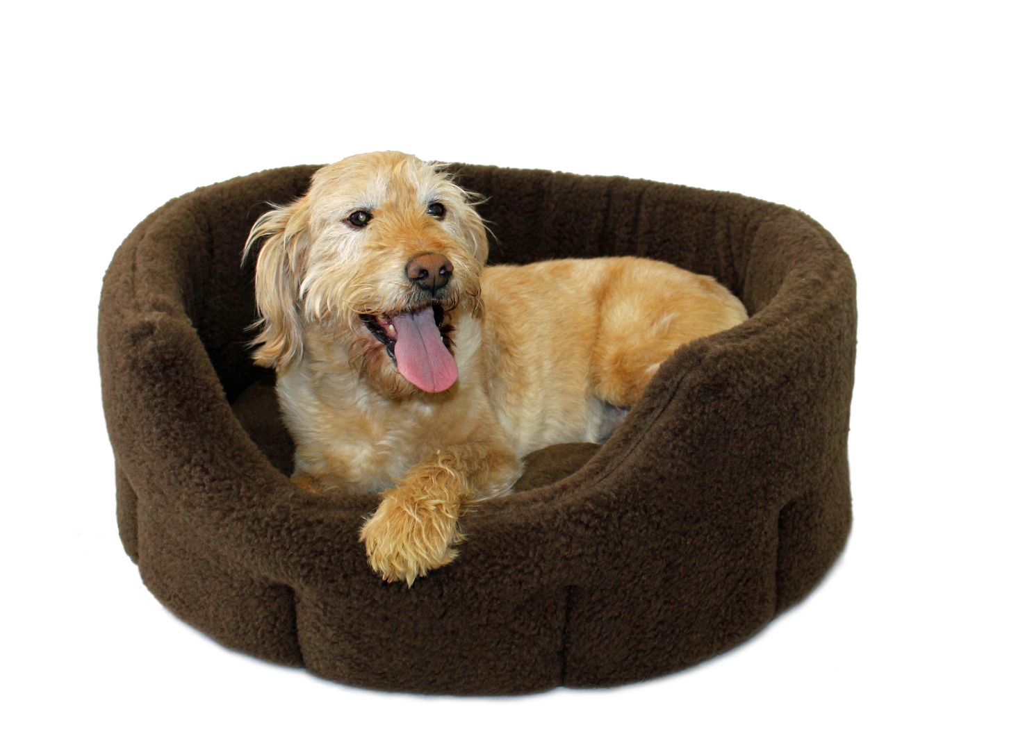 High Sided Luxury Fur Slumbernest Brown Dog Bed
