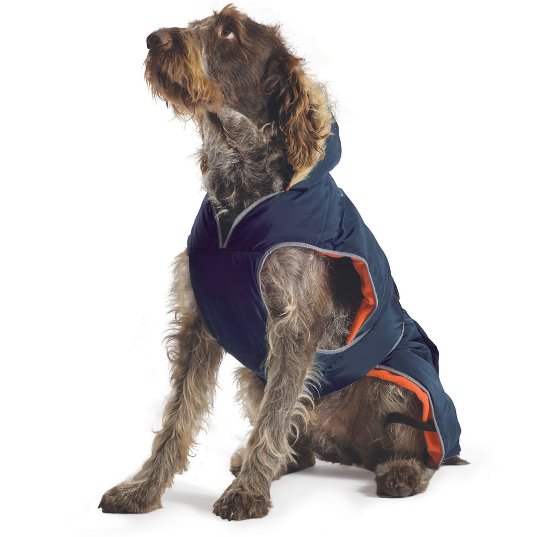 Navy Blue Parka Dog Coat Green with Orange lining