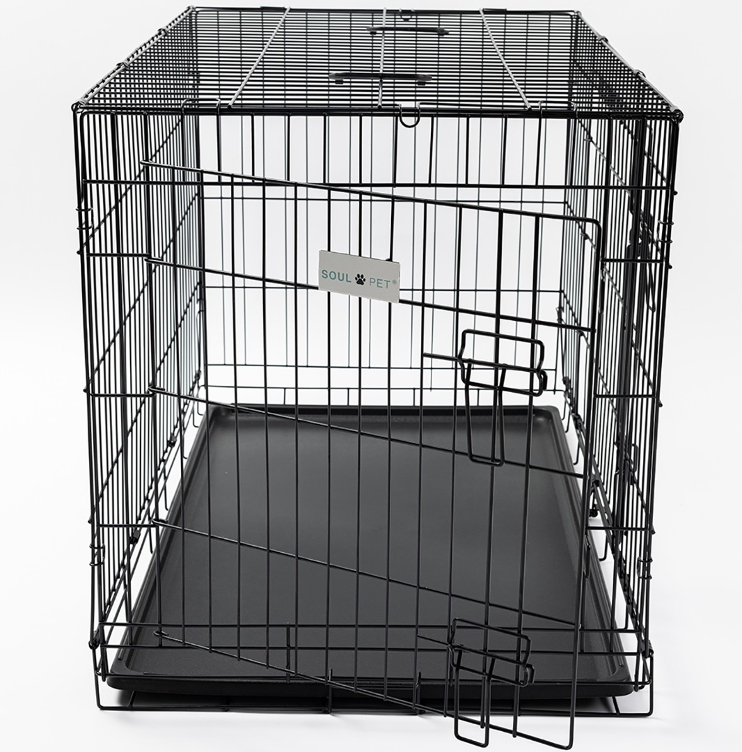2 Door Black Strong Tough Metal  Dog Pet Crate Cages Folds Flat