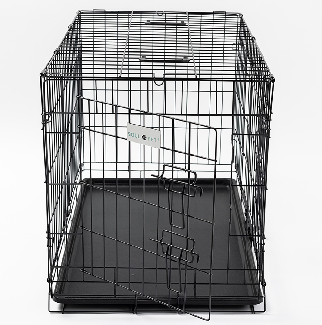 2 Door Black Strong Tough Metal  Dog Pet Crate Cages Folds Flat