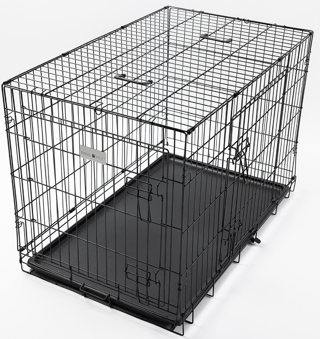 2 Door Black Strong Tough Metal  Dog Pet Crate Cages Folds Flat