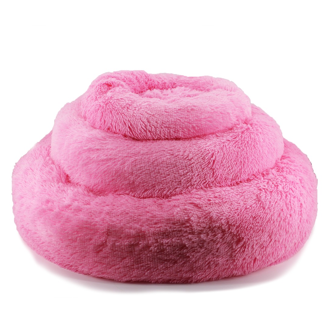 Super Soft Comfy Donut Pink Dog or Cat Bed Helps Pet Stress
