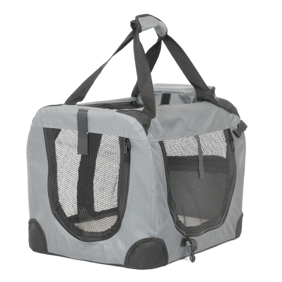 Grey Fabric Dog Crate Carrier Transporter.