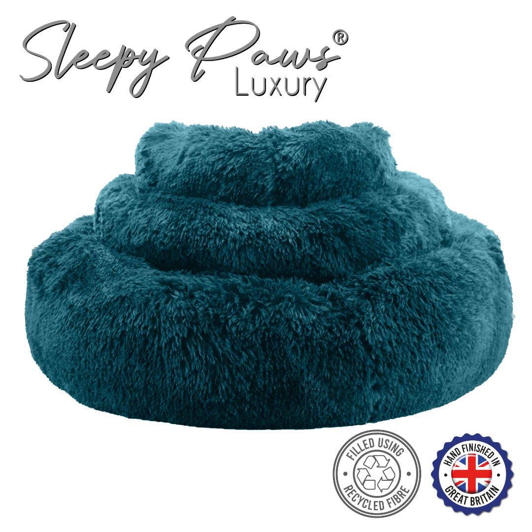 Super Soft Comfy Donut Teal Dog Bed Helps Pet Stress