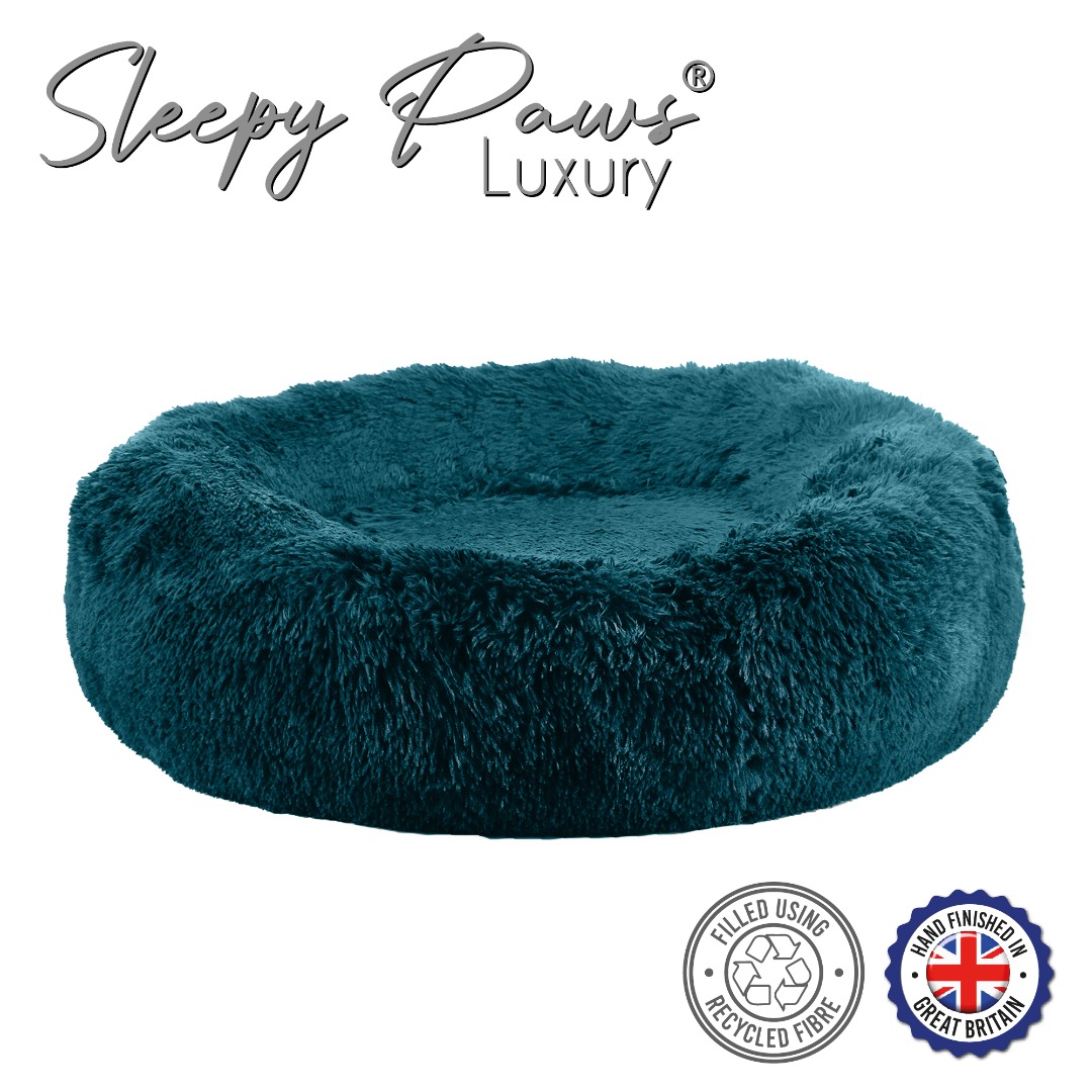 Super Soft Comfy Donut Teal Dog Bed Helps Pet Stress