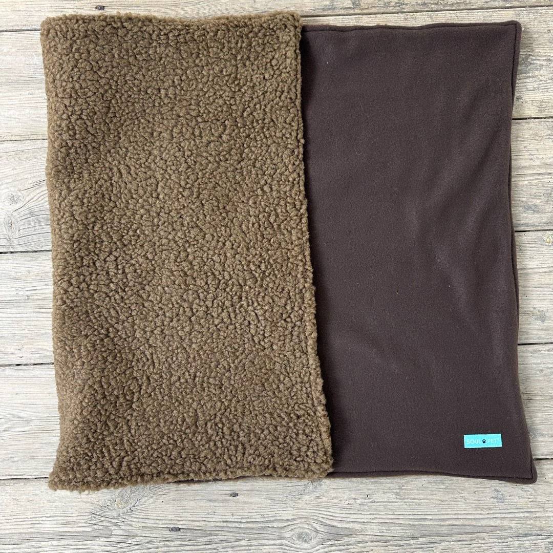 SoulPet Plush Country Brown Fleece Dog Blanket with Sherpa Fleece Back in 3 sizes.