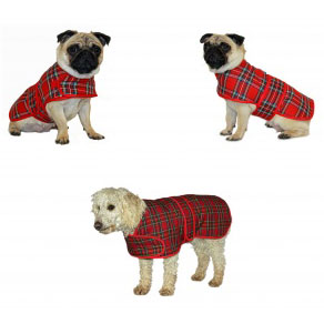 Red Tartan Highland Warm Dog Coat Jacket Easy Fasten Velcro