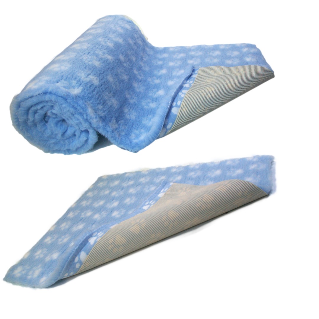 Light Blue White Paw  High Grade Vet Bedding Non-Slip back Bed Fleece for Pets