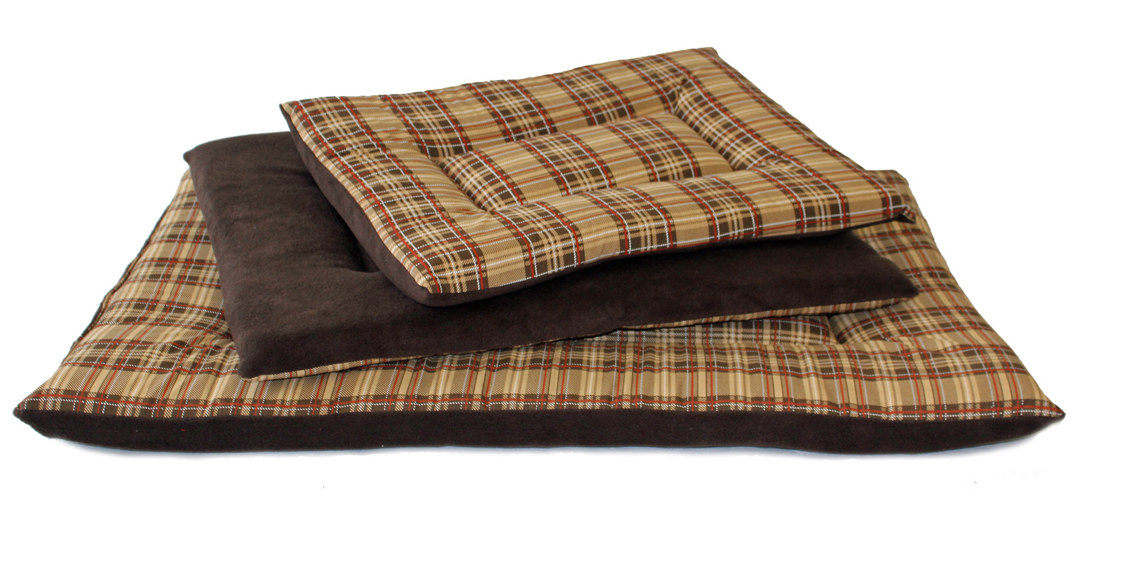 Dog Bed Mattress Fawn cheque cotton Brown fleece bottom