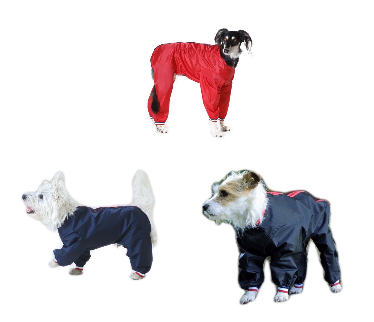 Waterproof Nylon Full Leg Dog Suit (Dog Coat) in Black, Navy or Red