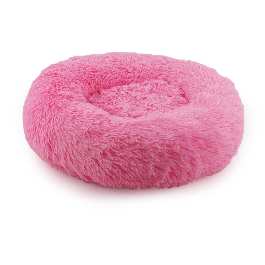 Super Soft Comfy Donut Pink Dog or Cat Bed Helps Pet Stress