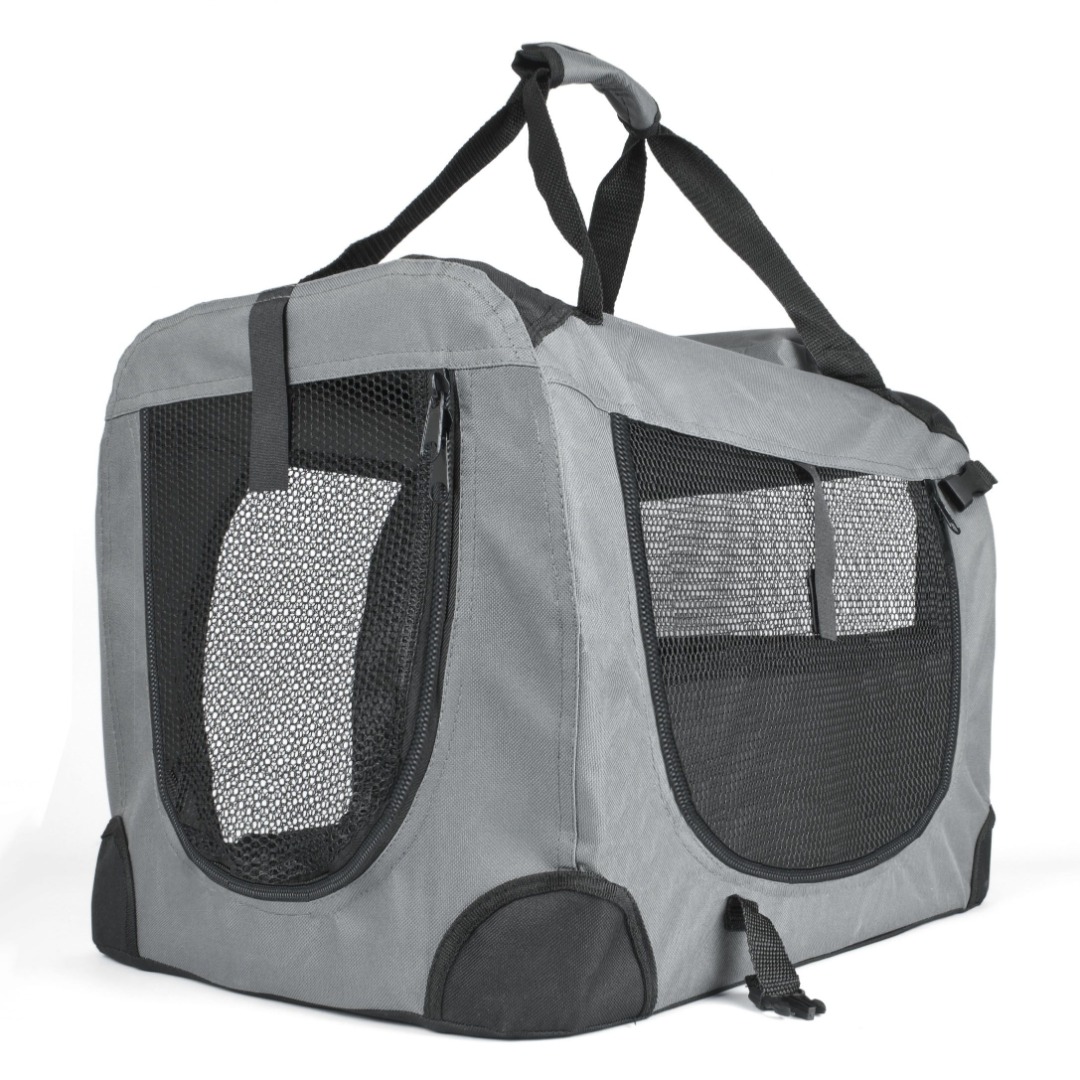 Grey Fabric Dog Crate Carrier Transporter.