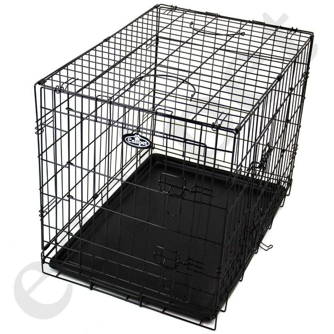 2 Door Black Strong Tough Metal Dog Pet Crate Cages Folds Flat. Ideal for car travel