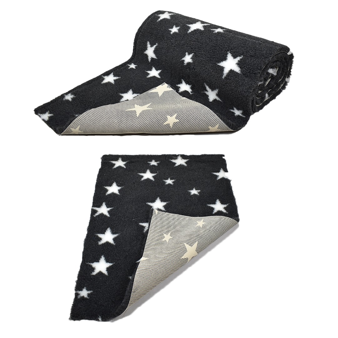 Charcoal White Big Star  High Grade Vet Bedding Non-Slip back Bed Fleece for Pets 1300gsm