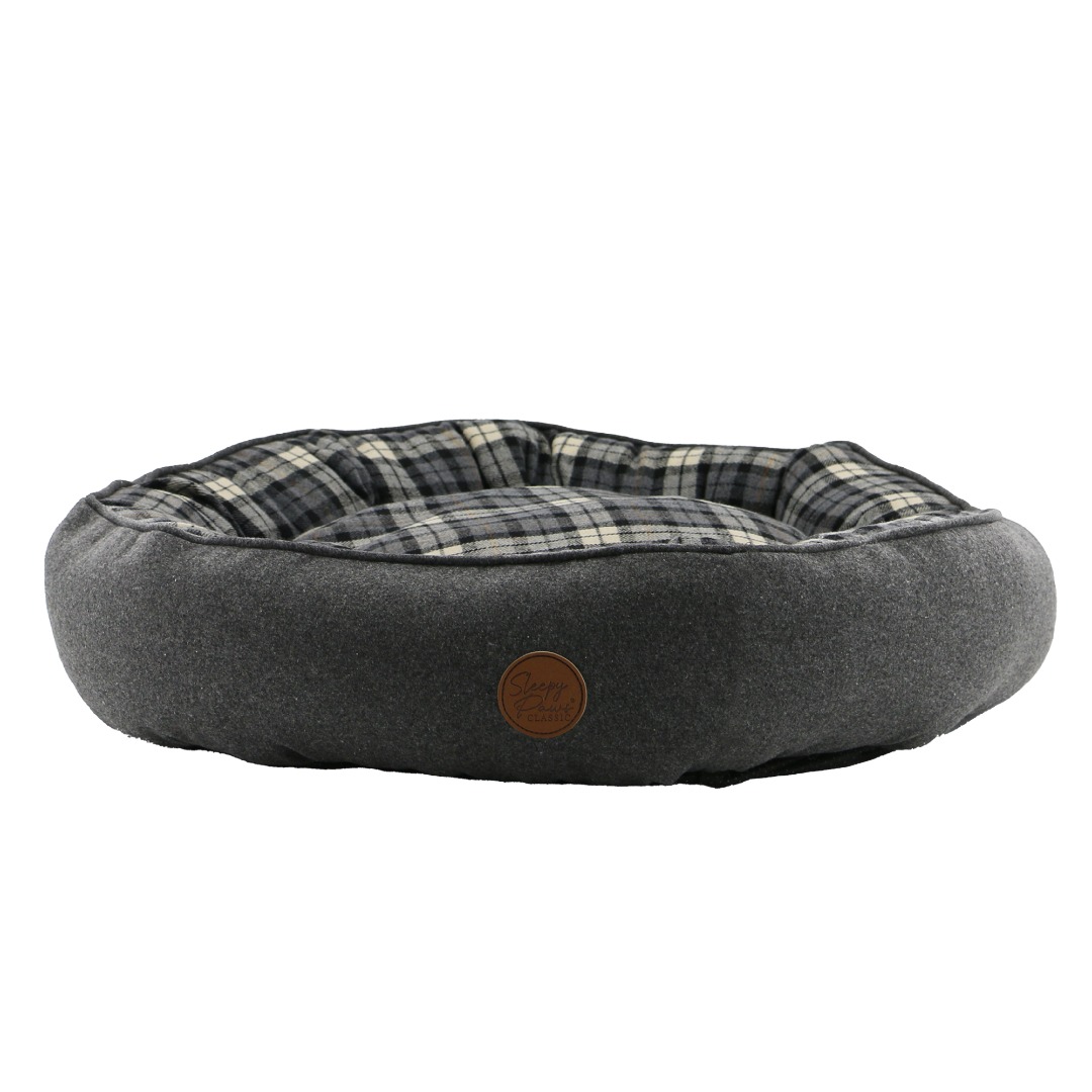 Black & Grey Tartan Donut Dog Bed   reduce anxiety and stress. 70cm