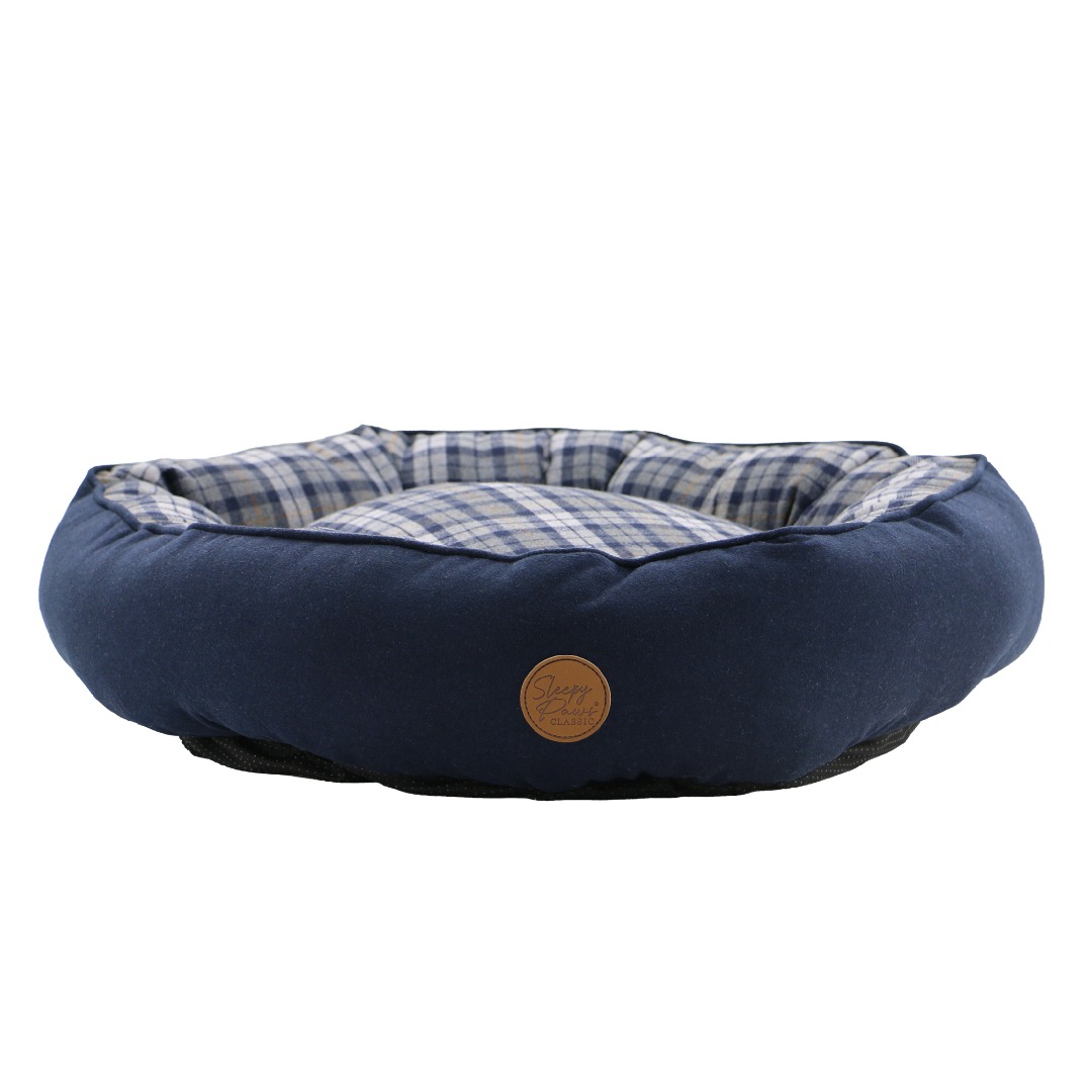 Blue & Grey Tartan Donut Dog Bed   reduce anxiety and stress. 70cm