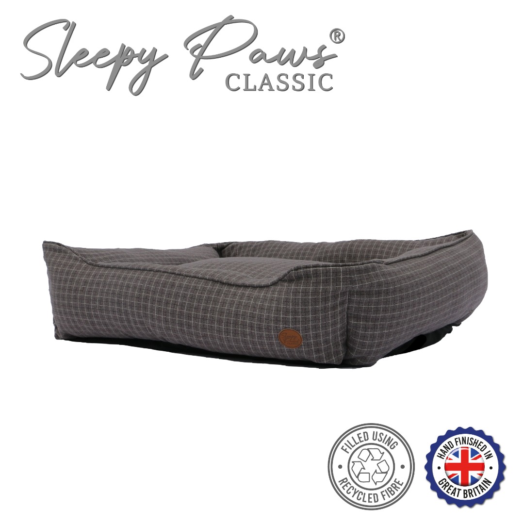 Sleepy Paws Grey Check Dog Bed Removable Outer 2 sizes