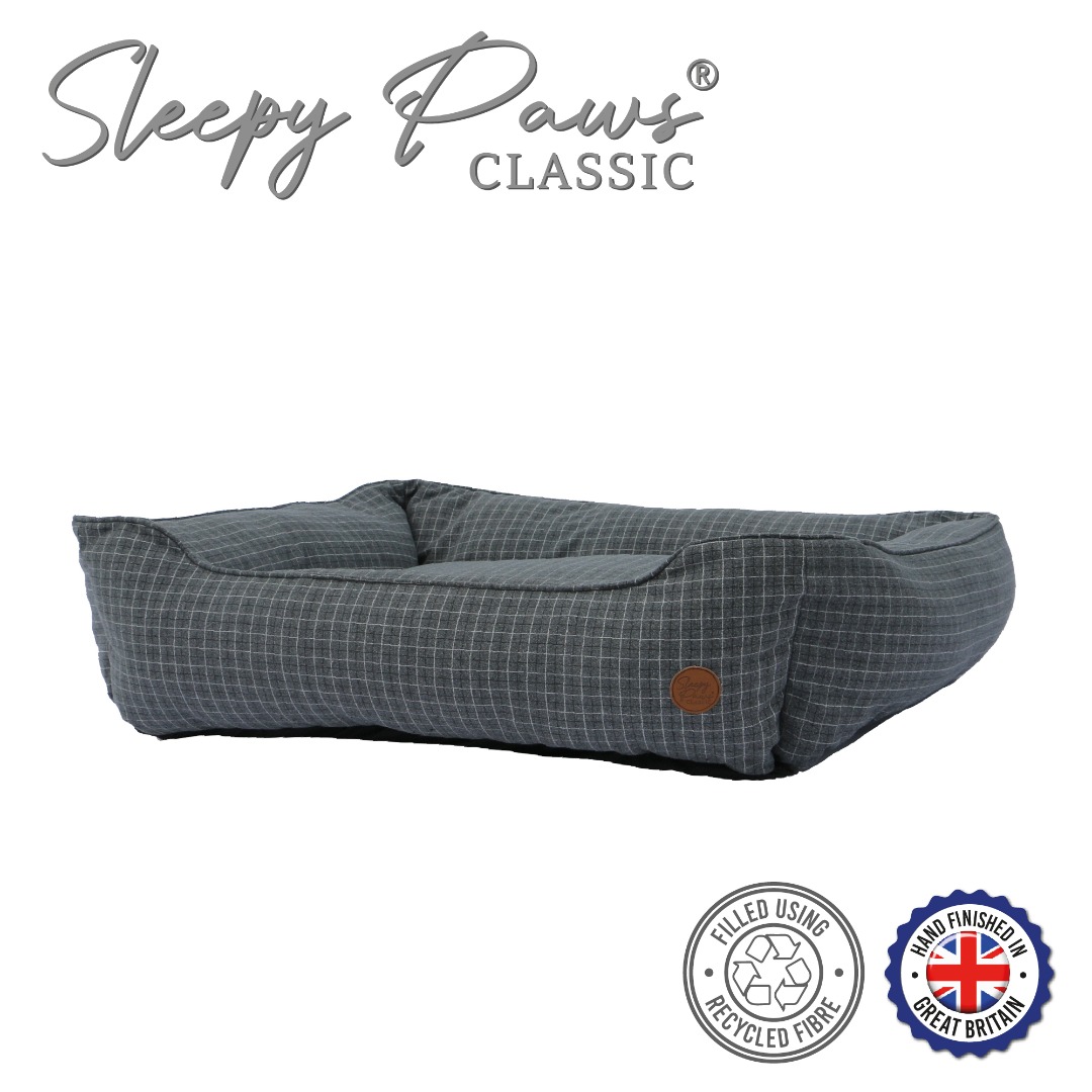 Sleepy Paws Blue Check Dog Bed Removable Outer 2 sizes